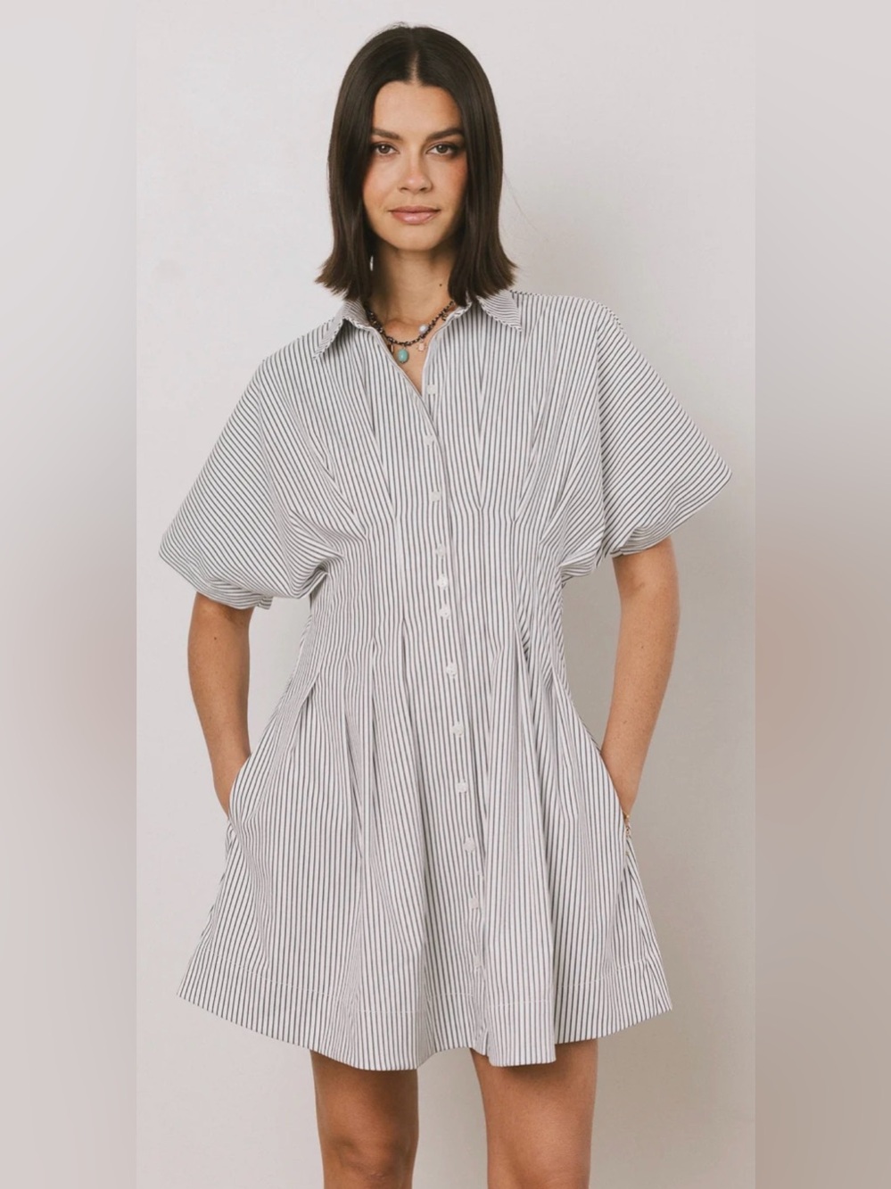 Erica button front dress with pleats